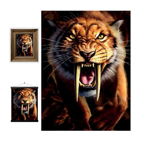 3D LiveLife Affiche murales lenticulaires Tigre à dents de Sabre de Deluxebase. Poster tigre 3D sans cadre. Décoration murale pa