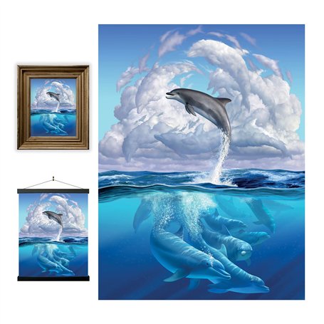 3D LiveLife Affiche Murales lenticulaires Symphonie de Dauphins de Deluxebase. Poster Océan 3D sans Cadre. Décoration Murale Par