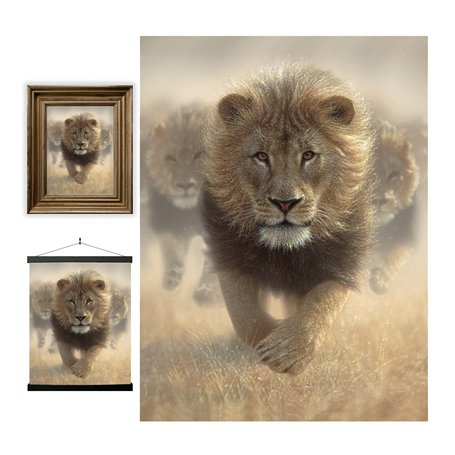 3D LiveLife Affiche Murales Lenticulaires Course du Lion Deluxebase. Poster Lion 3D sans Cadre. Décoration Murale Parfaite. Oeuv