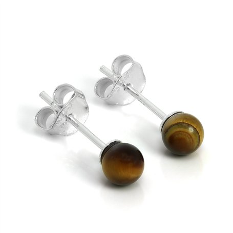 Boucles d'Oreilles en Argent 925/1000 et Œil de Tigre 4mm