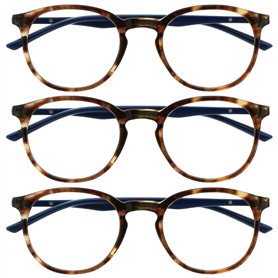 OPULIZE Met Lunettes de Lecture Anti-Lumière Bleue Pack de 3 Montures Rondes et Minces Charnières à Ressort Améliore le Sommeil