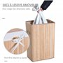 HOMCOM Panier à linge corbeille à linge bac à linge bambou pliable couvercle sac amovible 3 poignées PU 40L x 30l x 60H cm beige