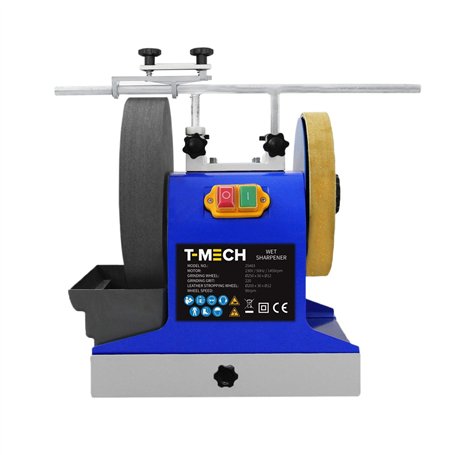 T-Mech Affûteuse à Eau 200W Pierre à Huile GRATIS Cirage pour Métal GRATIS Roue à Cuir Guide d'Angle Meulage Rotatif