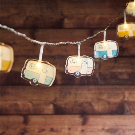 Lights4fun Guirlande Lumineuse Camping avec 12 Caravanes à LED Blanc Chaud à Piles pour Intérieur
