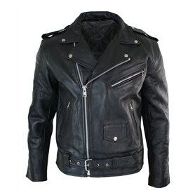 Infinity Leather Blouson Homme Cuir épais véritable Style Brando Biker Fermeture éclair Diagonale