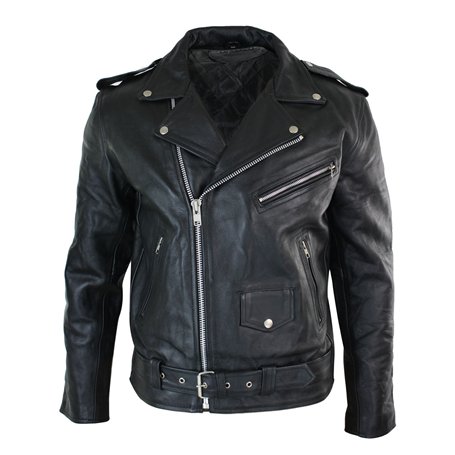 Infinity Leather Blouson Homme Cuir épais véritable Style Brando Biker Fermeture éclair Diagonale