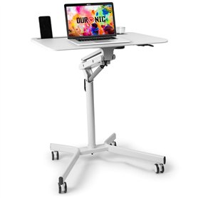 Duronic WPS57 Table de Travail Mobile Blanc | Support à roulettes pour PC ou projecteur | Support de Tablette et Porte gobelet |