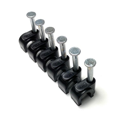 Lot de 100 clips de câble ronds noirs avec clous de fixation