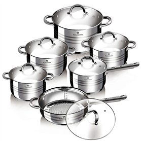 Gourmet 12/10 Pièces Argent Stainless Steel Non Bâton Batterie de Cuisine Pots Casseroles Cuisine Induction Set - 12 Pièces