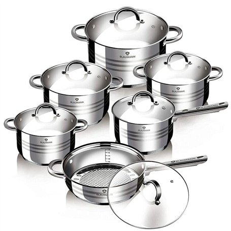 Gourmet 12/10 Pièces Argent Stainless Steel Non Bâton Batterie de Cuisine Pots Casseroles Cuisine Induction Set - 12 Pièces