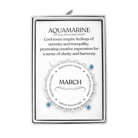 Philip Jones Bracelet extensible à breloques avec pierre de naissance du mois de mars (aigue-marine) avec boîte cadeau