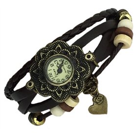 Boolavard® TM Ange Coeur Quartz Mode Weave enveloppante en Cuir Bracelet Femmes Montre-Bracelet