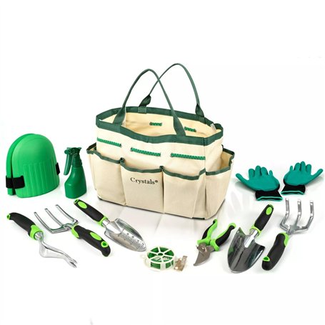 Crystals Ensemble d'outils de jardin – Ensemble d'outils de jardinage à main de 11 pièces avec sac de rangement – Cadeaux de jar