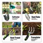 Crystals Ensemble d'outils de jardin – Ensemble d'outils de jardinage à main de 11 pièces avec sac de rangement – Cadeaux de jar