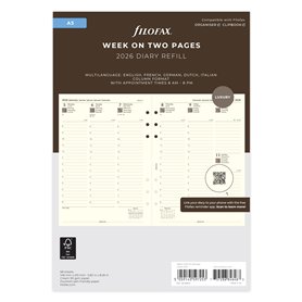 Filofax Agenda 2026 semainier sur 2 pages format colonne 5 langues Coton crème 26-68513