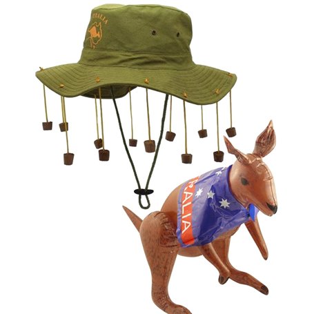 Dreamzfit - Chapeau en liège australien unisexe pour adulte et kimono gonflable - Kit de déguisement australien australien pour