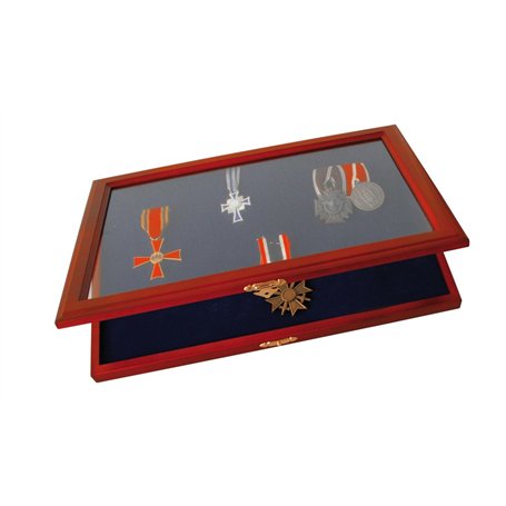 SAFE 5873 Vitrine en bois pour médailles | Insert en velours bleu royal amovible de 4 mm d'épaisseur pour accrocher ou attacher