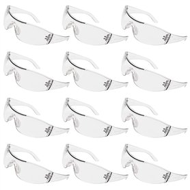 Kurtzy Lot 12 Lunettes de Sécurité - Verres Transparents & Pont-de-Nez Caoutchouc - Tenue Sécurisée - Lunette Anti-Rayures - Équ
