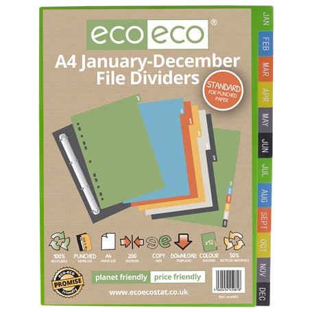 eco-eco Intercalaires A4 50% recyclés janvier à décembre