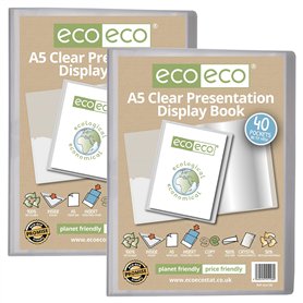 eco-eco Lot de 2 porte-vues transparents avec pochettes en plastique Format A5 50% recyclé 40 pochettes