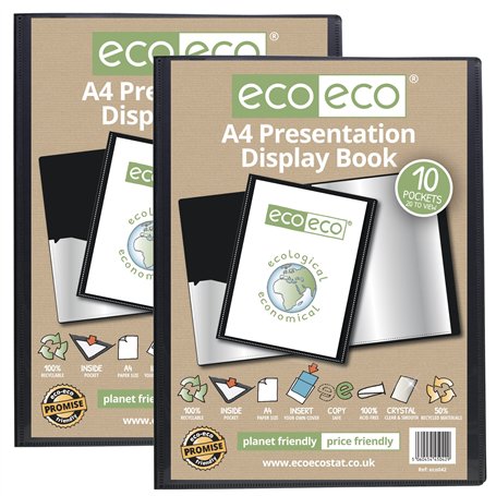 eco-eco Eco042x2 Lot de 2 porte-vues 10 pochettes en plastique Noir Format A4 50% recyclé