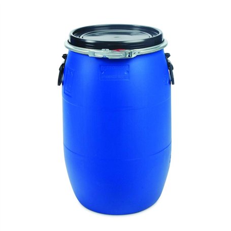 OIPPS 60 Litre Baril Fût Bidon en Plastique Bleu Qualité Alimentaire Ouverture Totale…