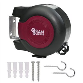 Ram® Corde à Linge rétractable avec Double câble – Séchoir à Linge Mural Robuste 2 x 15 m Bordeaux