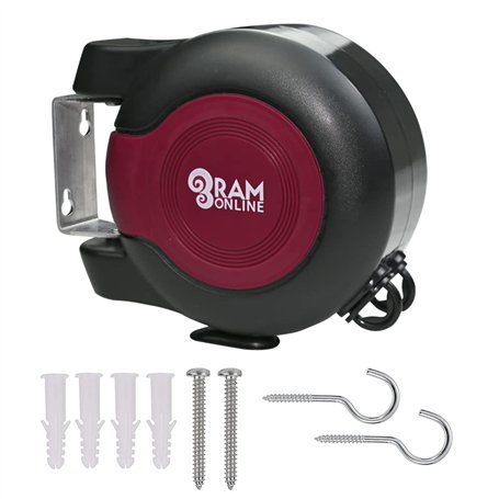 Ram® Corde à Linge rétractable avec Double câble – Séchoir à Linge Mural Robuste 2 x 15 m Bordeaux