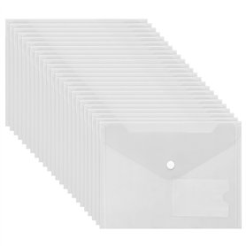 Belle Vous Pochette Plastique A5 Transparente (Lot de 24) - Avec Bouton Fermoir et Porte Carte - Pochette Rangement Maison