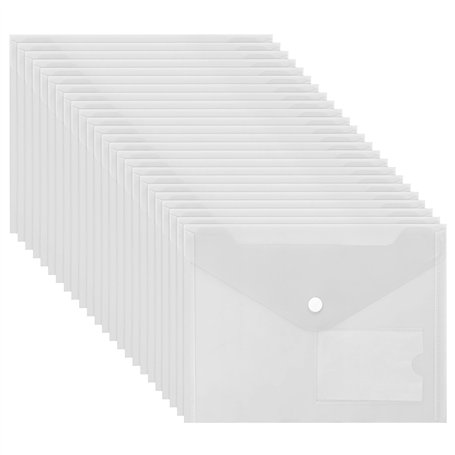 Belle Vous Pochette Plastique A5 Transparente (Lot de 24) - Avec Bouton Fermoir et Porte Carte - Pochette Rangement Maison