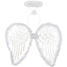 Ailes de fee et bandeau 2 pièces - Ailes d'ange blanche avec paillettes et serre tete ange halo doré - Jeu de la nativité - Dégu