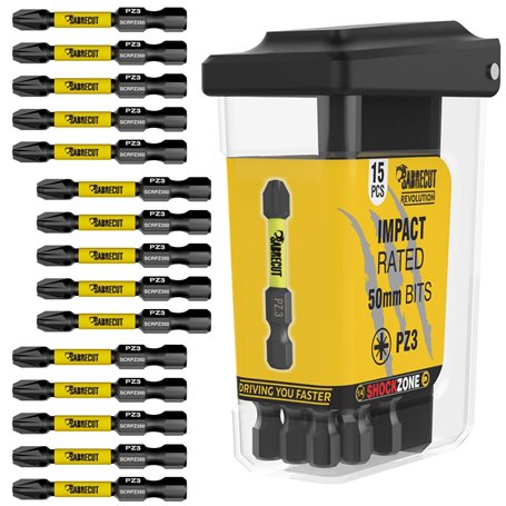 15 embouts de tournevis à percussion magnétique SabreCut SCRPZ35015B 50 mm PZ3 dans une boîte TIC TAC Pozi Pozidriv à extrémité