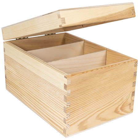 Creative Deco Boite Rangement en Bois pour CD et DVD | 16 x 24 x 14 cm | 3 Compartiments | avec Couvercle et Sans Poignées | Non