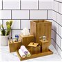 Lot de 6 accessoires de toilette en bambou pour salle de bain avec distributeur de savon, porte-savon et brosse à dents