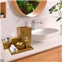 Lot de 6 accessoires de toilette en bambou pour salle de bain avec distributeur de savon, porte-savon et brosse à dents