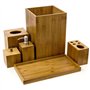 Lot de 6 accessoires de toilette en bambou pour salle de bain avec distributeur de savon, porte-savon et brosse à dents