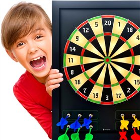 Cible de Fléchettes Magnétique Grande et Sûre (Cadre en Bois) pour Enfants et Adultes - Jeu Amusant pour 4 Joueurs - Avec 12 Flé