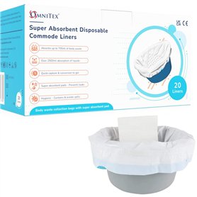 Omnitex Lot de 20 doublures de chaise percée à très haute absorption 2500 ml avec tampon de conversion en gel 80 % granulés SAP