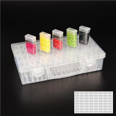 BELLE VOUS 64 Compartiments Diamond Painting Boite de Rangement en Plastique Transparent avec et Étiquettes - Malette Rangement
