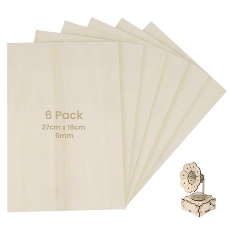 Belle Vous Lot de 6 Panneau Contreplaqué 5mm - 27 x 18 cm - Planche de Bois Brut pour Découpe Laser