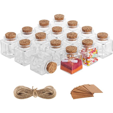 BELLE VOUS Fiole en Verre - Lot 15 Mini Bouteille Verre 50ml avec Bouchon Liege Étiquettes et Ficelle - Petite Bouteille en Verr