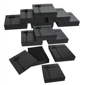 Kurtzy Petites Boites Carton Cadeaux en Papier Kraft Noir pour Bijoux (Lot de 12) - L16 x l12 x H3 cm - Boite Carton Kraft Mat a