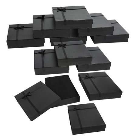 Kurtzy Petites Boites Carton Cadeaux en Papier Kraft Noir pour Bijoux (Lot de 12) - L16 x l12 x H3 cm - Boite Carton Kraft Mat a