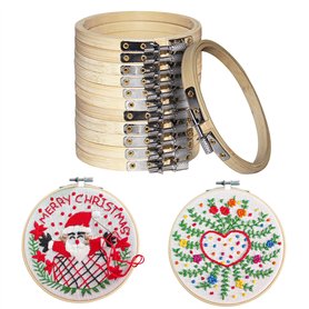 Ensemble 12 Cercles à Broder en Bambou - 10cm Kit de Cerceaux de Broderie en Bois pour Point de Croix - Cerceaux Réglables Tambo