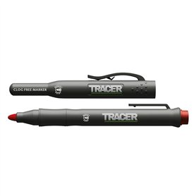 Tracer Marqueur de construction rouge sans obstruction avec étui de chantier (marqueur polyvalent parfait pour les surfaces bril