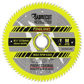 1 x SCCSW21080 SabreCut 210 mm 80T x 30 mm Alésage FineLine Thin Kerf Bois Contreplaqué MDF Aggloméré Coupe transversale et coup