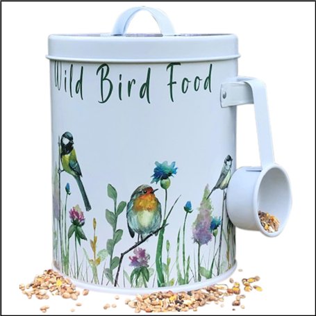 Boîte de rangement en métal pour oiseaux sauvages - 4 l (2 kg) - Avec poignée en forme de pelle - Boîte cadeau pour graines d'oi
