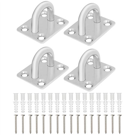 BELLE VOUS Crochet Suspension Plafond M8 en Inox avec Vis (Lot de 4) - Plaque Oblongue Rectangulaire Robuste avec Crochet Mural