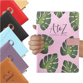 Carnet d'adresses - Répertoire A à Z - Couverture rigide - Format A5 (Rose avec feuilles)