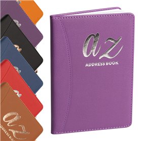 Carnet d'adresses - Répertoire A à Z - Couverture rigide avec stylo - Format A5 (Violet)